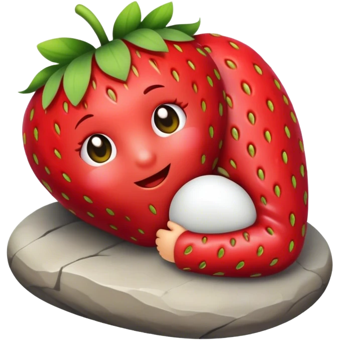 strawberry hugging a stone emoji