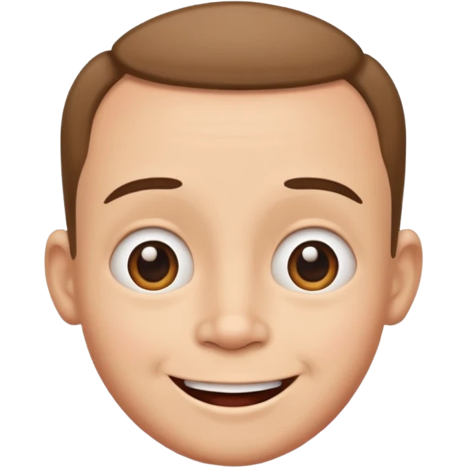 Funny caricature style cartoon, big head small body, happy face emoji