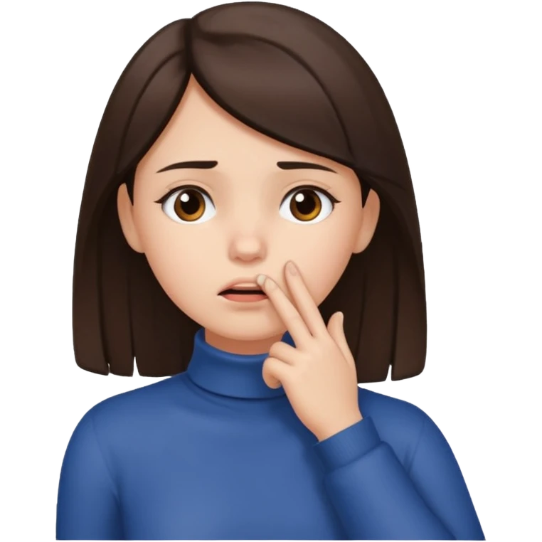 Brunette girl with hand on throat emoji