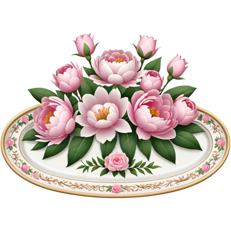 pink and white porcelain tray with flowers  emoji