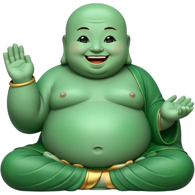 A fat meditating buddha statue jade figure laughing and smiling emoji