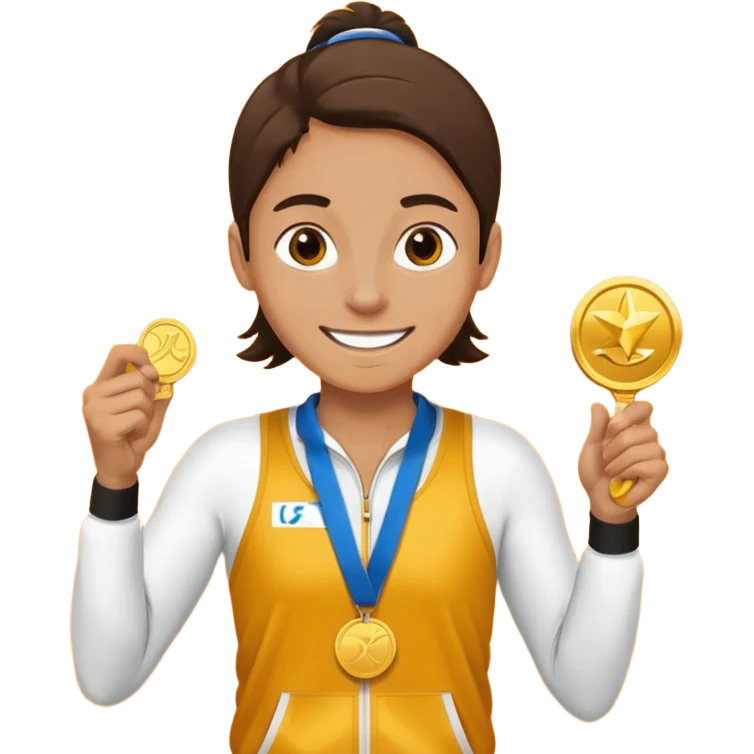 crea un emoji estilo whatsapp o emoji de iphone, de un corredor con cara casada pero feliz por su medalla emoji