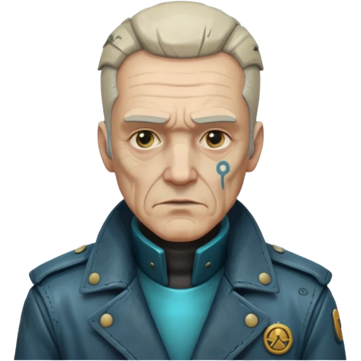 Cyberpunk sea captain man, old, semi-sad expression emoji