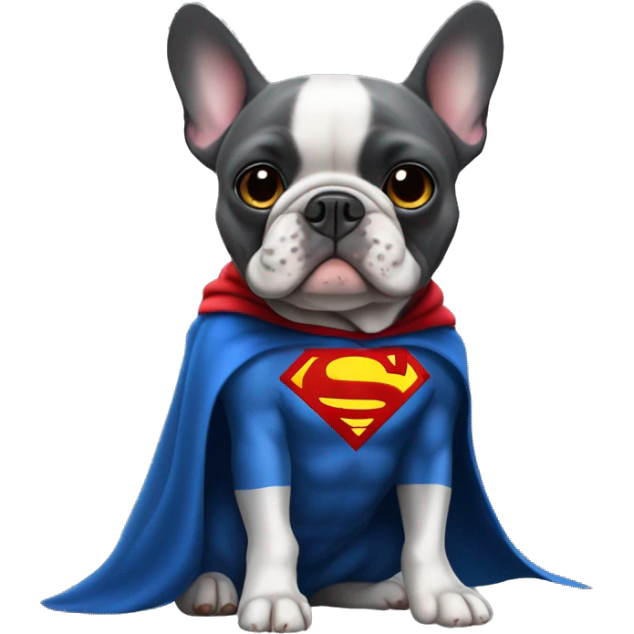French bulldog dark grey dressed as superman emoji