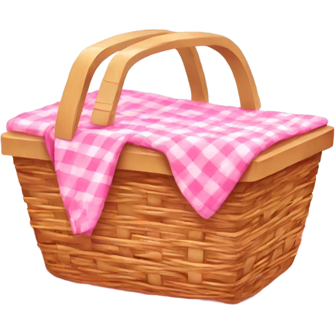 picnic basket with pink gingham blanket emoji