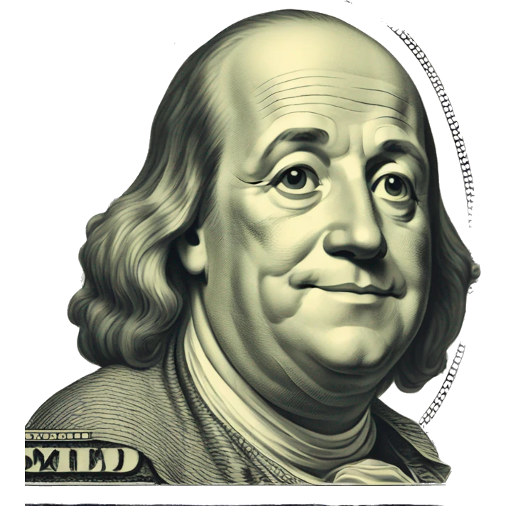 Benjamin Franklin dollar making a wink emoji