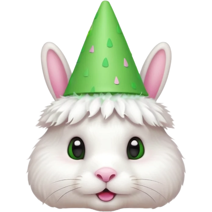 Rabbit in Green Party Hat – white bunny with cone party hat  emoji
