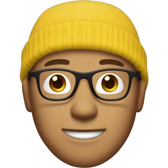 A white guy with a yellow beanie on and glasses emoji