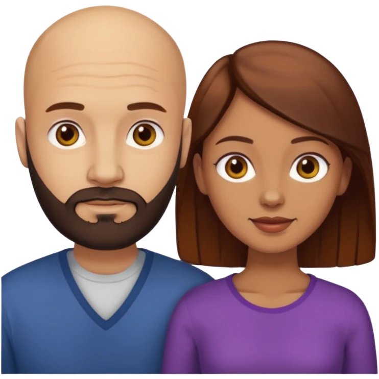 Couple. A bald man with dark brown beard and a girl with light skin dark yellowish brown auburn hair. emoji