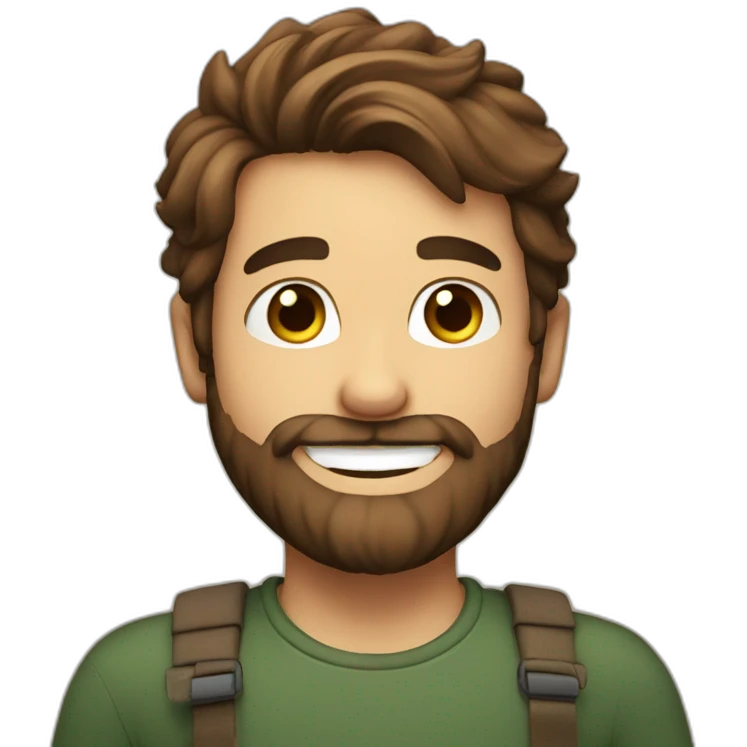 bearded boy smiling at camera, brown hair emoji