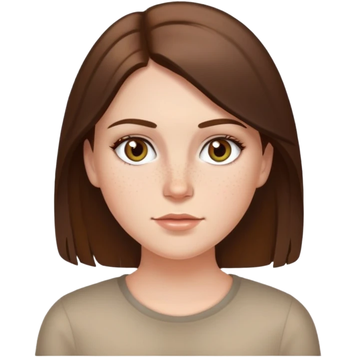 Brunette straight hair white girl with hazel eyes and a little bit of freckles  emoji