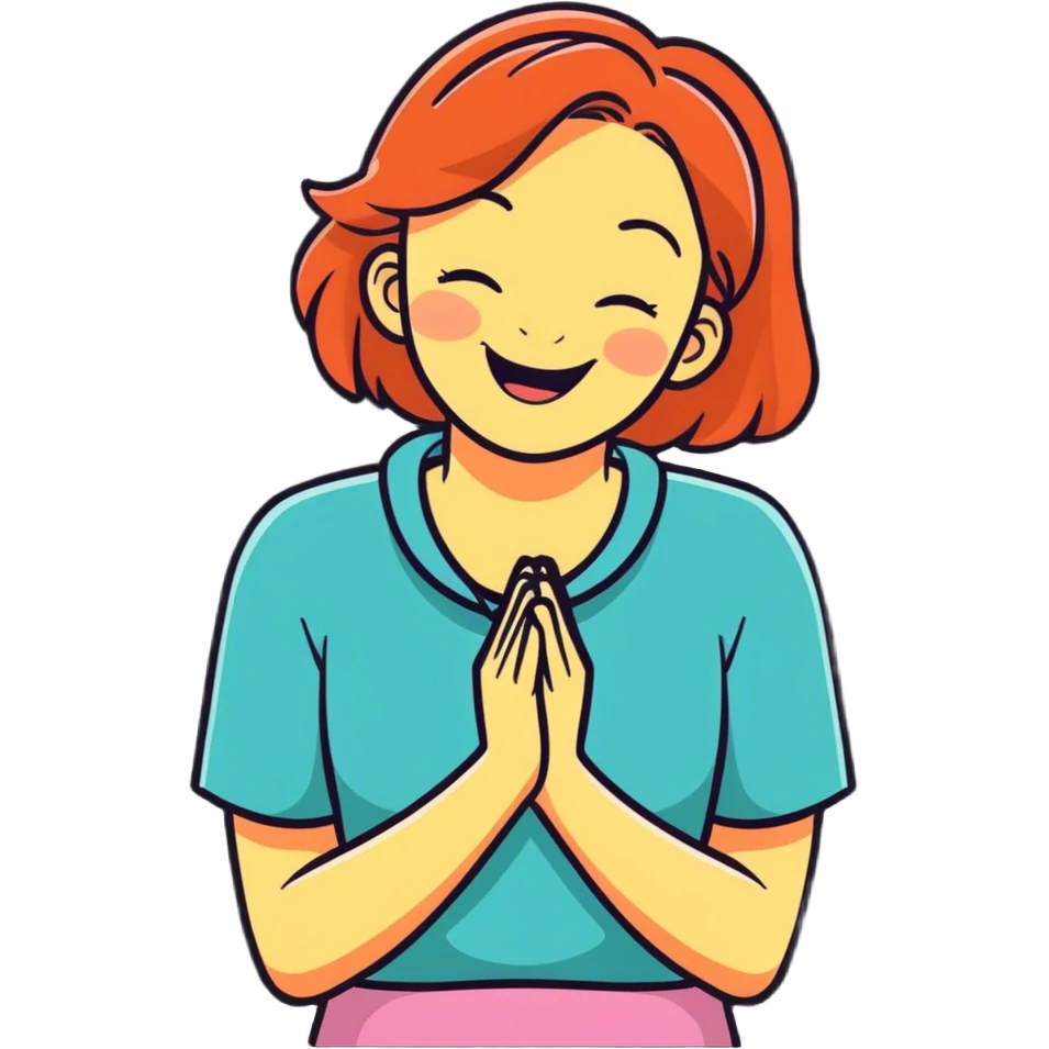 girl grabbing her neck with her hands crossed while laughing emoji