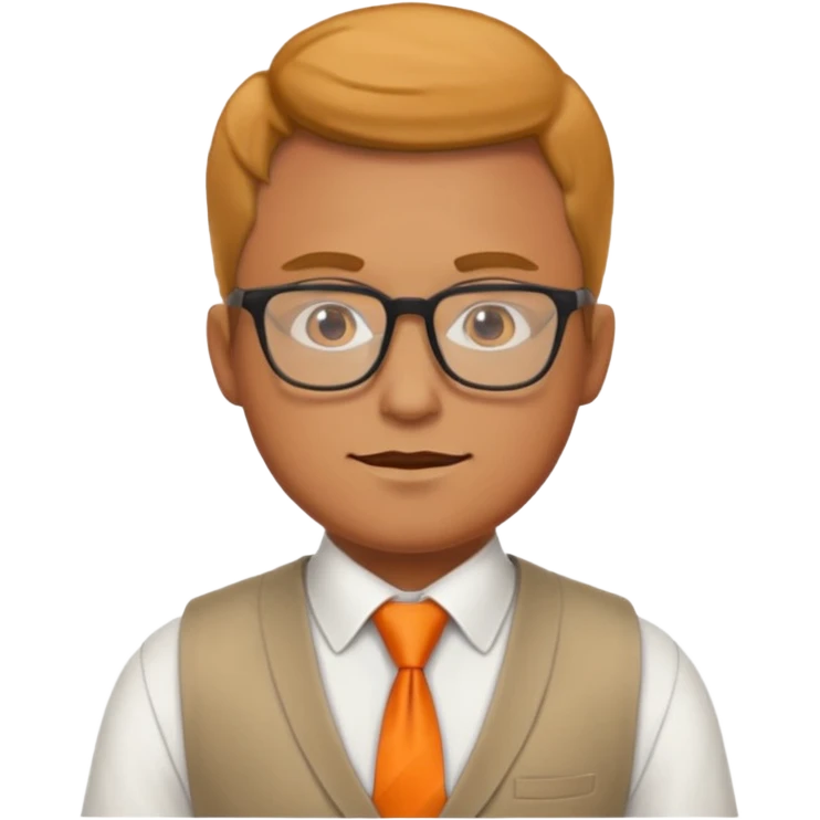 man in vest with orange tie, wearing glasses emoji