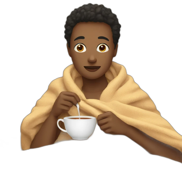 drinking tea with a blanket emoji
