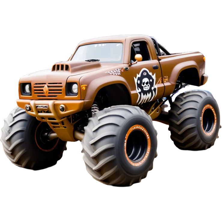 Monster Mutt - Monster Jam (Model Year: 2021) (Iconic colour: Brown with dog features) - A unique monster truck with playful, dog-inspired design cues. The vehicle is painted in warm brown tones and features subtle dog motifs (such as a stylized snout or ear shapes). It should blend the rugged power of a monster truck with quirky, endearing canine features. emoji