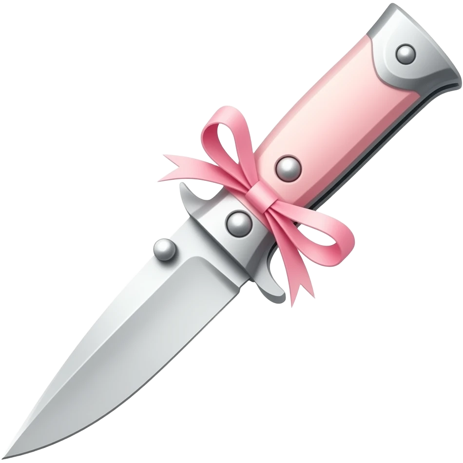 Pastel pink and pastel white dainty neat cute thin slim lanky long sharp edgy pocket Bowie knife with a tiny ribbon emoji