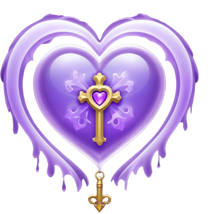 Purple ethereal occult heart floating, glowing key-like sigil at its center, veil-like mist, liminal mystical aesthetic emoji