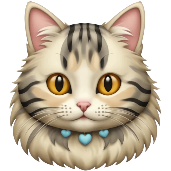 striped cat with hair in cream and gray colors emoji