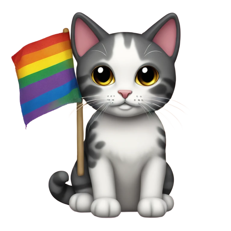 Rag doll cat holding gay pride flag emoji
