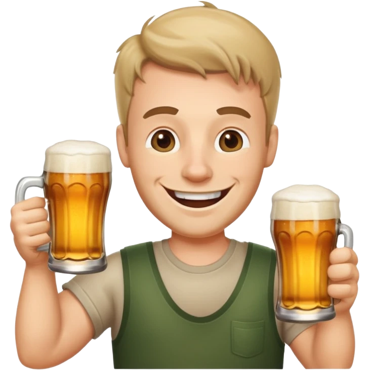 cartoon man with a big smile and beer in hand emoji
