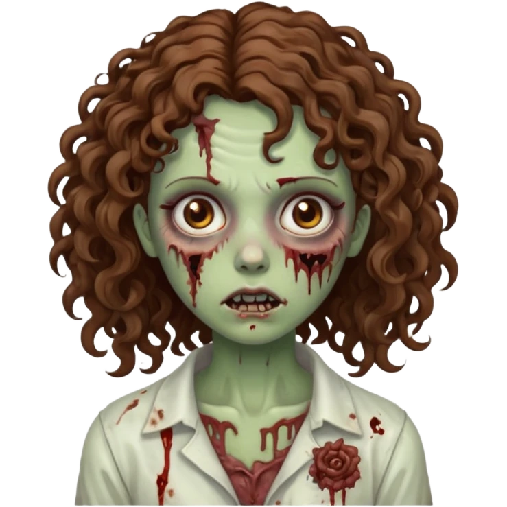 zombie girl with curly brown hair and brown eyes emoji