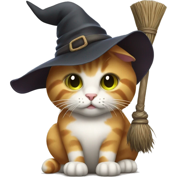 cat with witch hat and a broomstick emoji