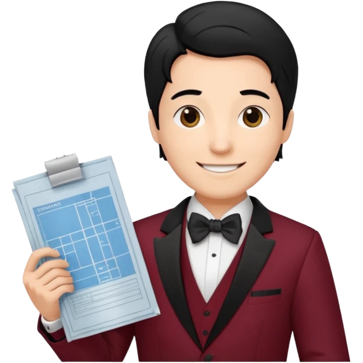 A architect with maroon tuxedo, and black hair emoji