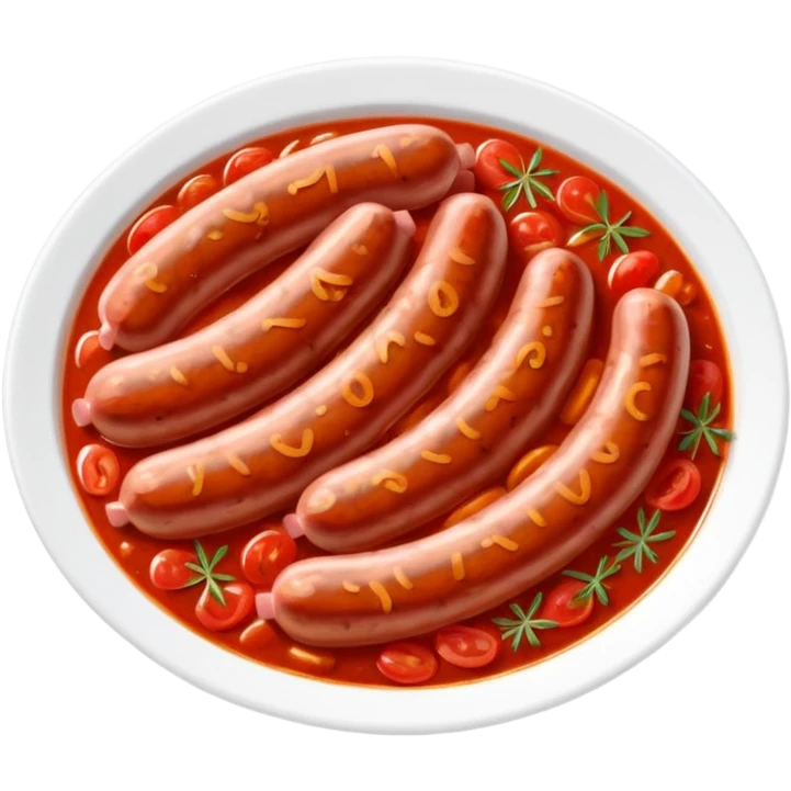 emoji of Rougail saucisse meal. Typical Reunion island meal consisted of Sliced sausage in tomato sauce (strong red color) with thym  emoji