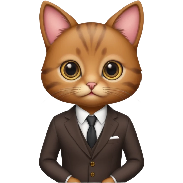 a brown and small cat and wear the suit and it is very cute emoji