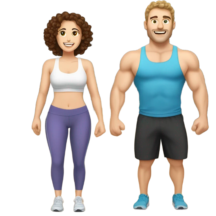 In a gym  husband with white skin and brown hair and wife with white skin and brown curly hair  emoji