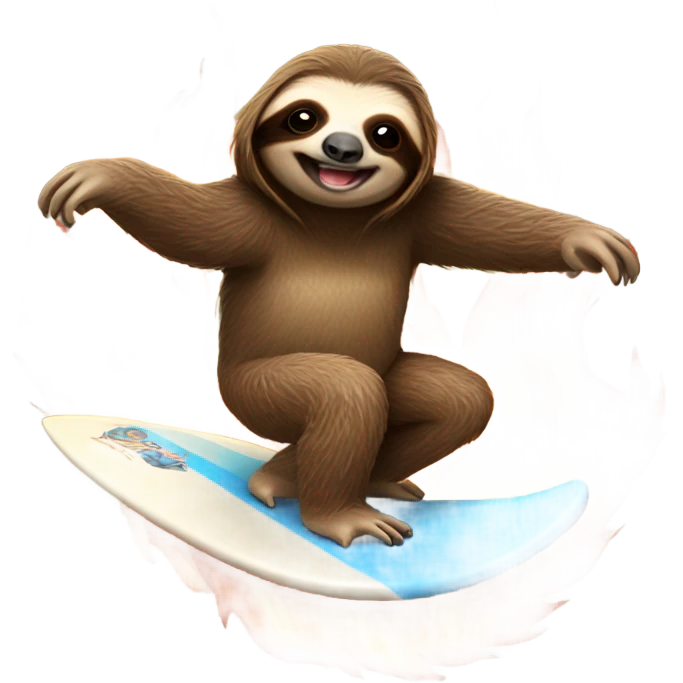 Sloth surfing on fire emoji