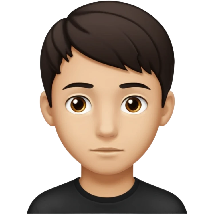 teenager boy with very dark brown hair with not a lot of blonde highlights and left ear pierced with light caramel skin colour and not smiling emoji