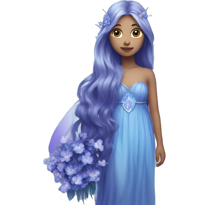 Beautiful, blue flower, fairy, blue, silver, purple, long hair, big wings emoji