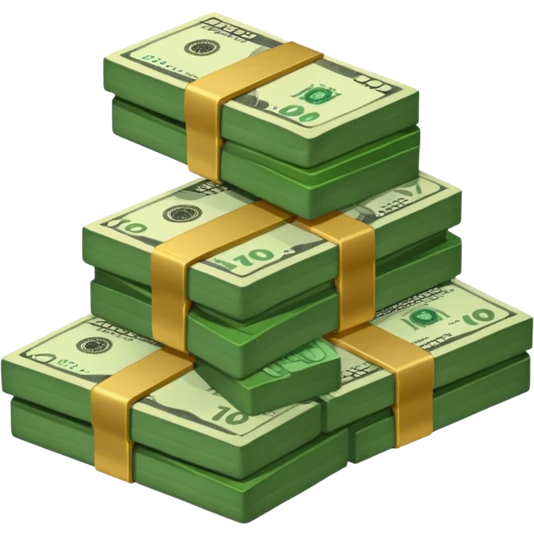 cash pile, make bills rectangular, next to a "10x" factor emoji