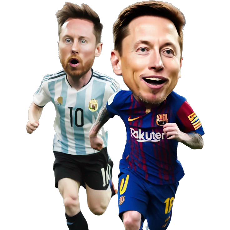 elon musk running behind messi emoji