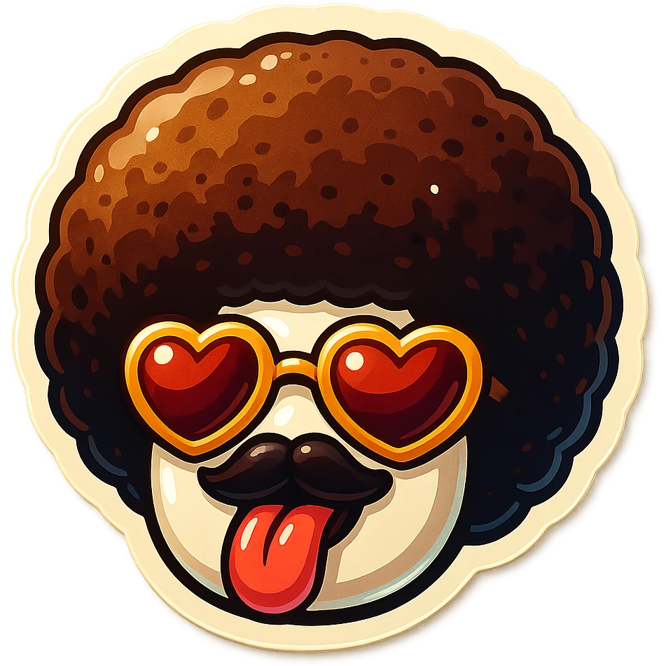 White circle coffee bean face, afro, heart glasses, big heart eyes, tounge rolled out emoji