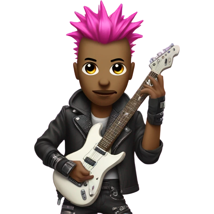 cyberpunk rockstar, pink mohawk, robot guitar emoji