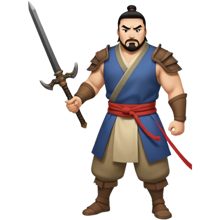 Shan Yu from Mulan, full body, holding a weapon, looking seriously pissed off emoji