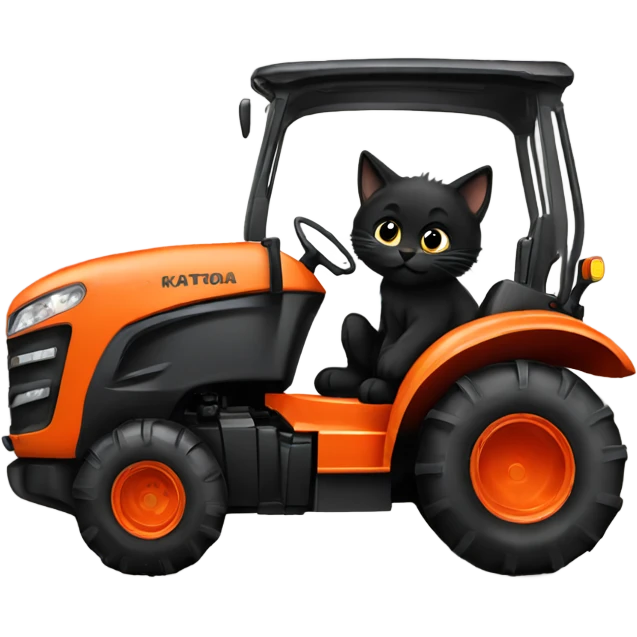 Black kitten driving Kubota tractor  emoji