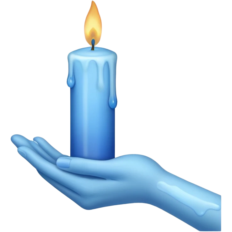 A blue candle held by a hand only not a person, at 45 degree angle, wax dripping down emoji