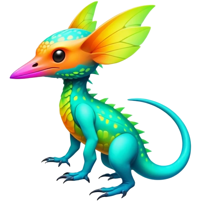 Tropical futuristic lush warm-colored neon-colored Fakémon-Trico-creature emoji