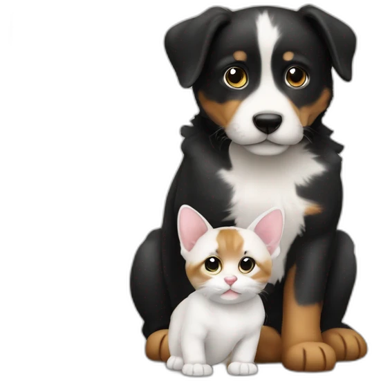 Een baby katje met een baby hondje emoji