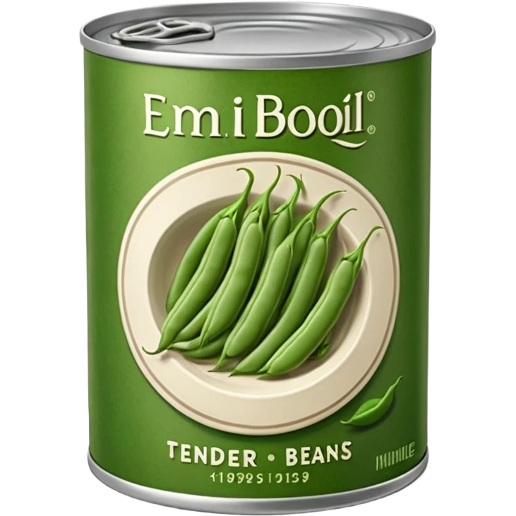 metal can with simple label open top showing tender green beans inside cut into even lengths moist slightly glossy packed in light brine muted green color soft texture cooked preserved vegetables no fork bowl branding just opened can soft lighting subtle shadows emoji scale emoji