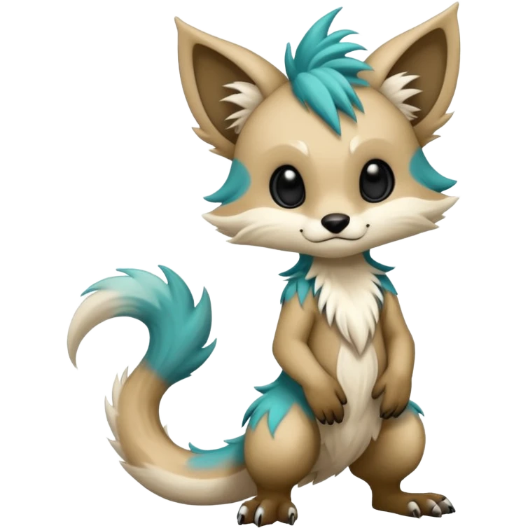 Cool randomly-colored chibi furry anthropomorphic fantasy-Vernid-creature by LiLaiRa with a long tufted tail with edgy markings (full body) emoji