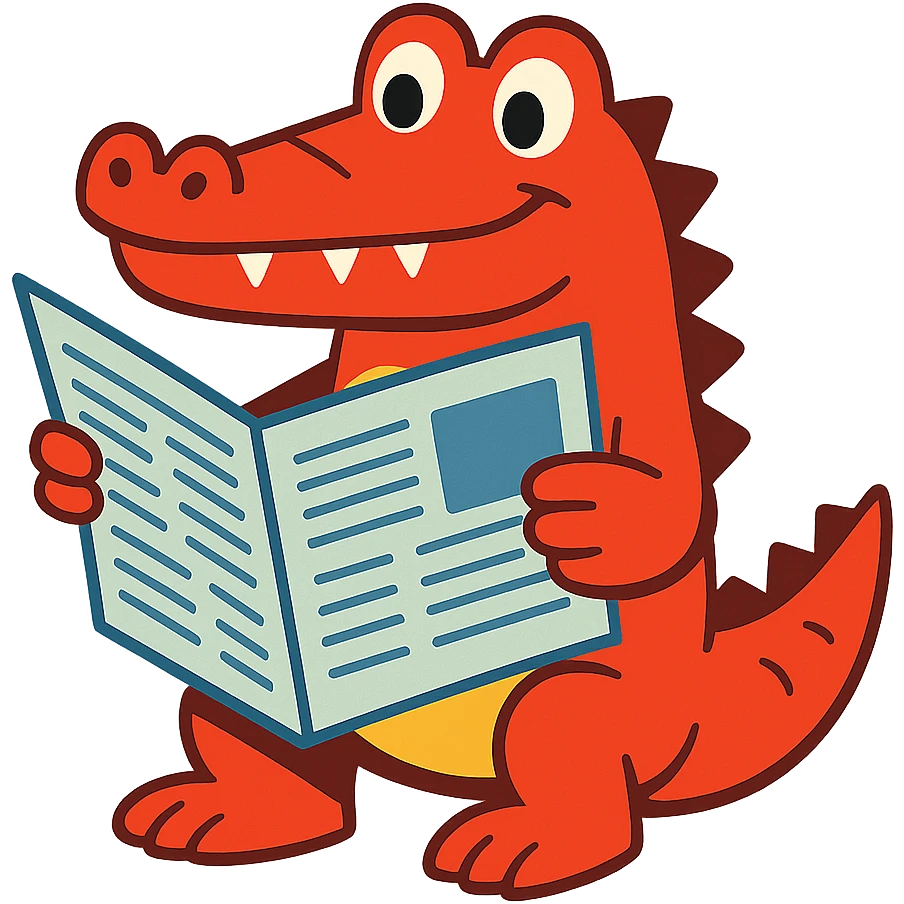 red crocodile reading a newspaper, playful style emoji