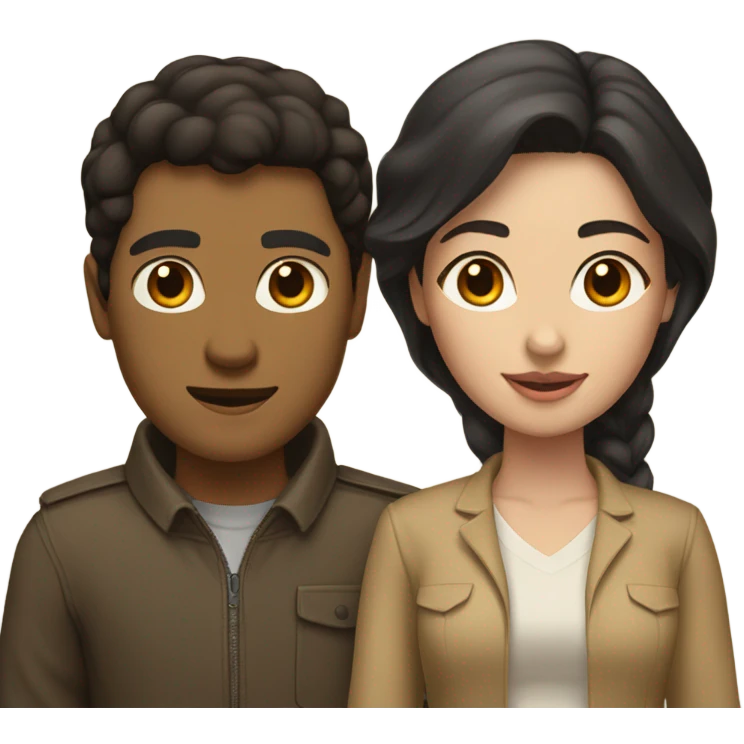 A couple man and woman Both have dark hair, with in the middle of them. A Husky. Golden beige emoji
