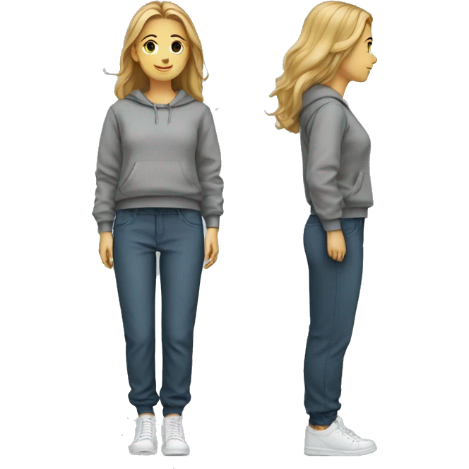 a girl in trousers and a sweatshirt emoji