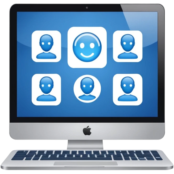 computer with group icon, web hosting agency plan emoji