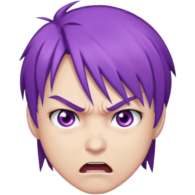 Perso style manga avec des cheveux violet les yeux violet , et un air énervé  emoji