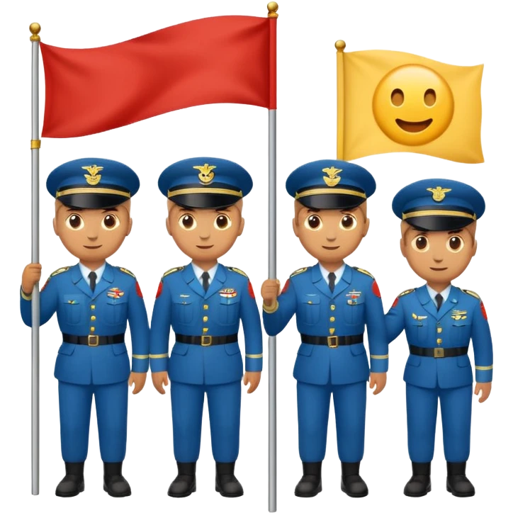 three soldiers pushing a flagpole inspired by the Raising the Flag on Iwo Jima photo, emoji style, rounded shapes, minimal detail, no text emoji